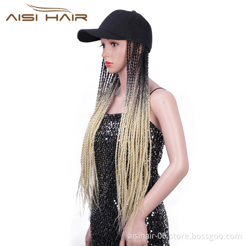 Aisi Hair Top Quality Cheap Vendor Baseball Hat With Long Twist Braiding Hair Extension For Black Women Synthetic Hair Wigs